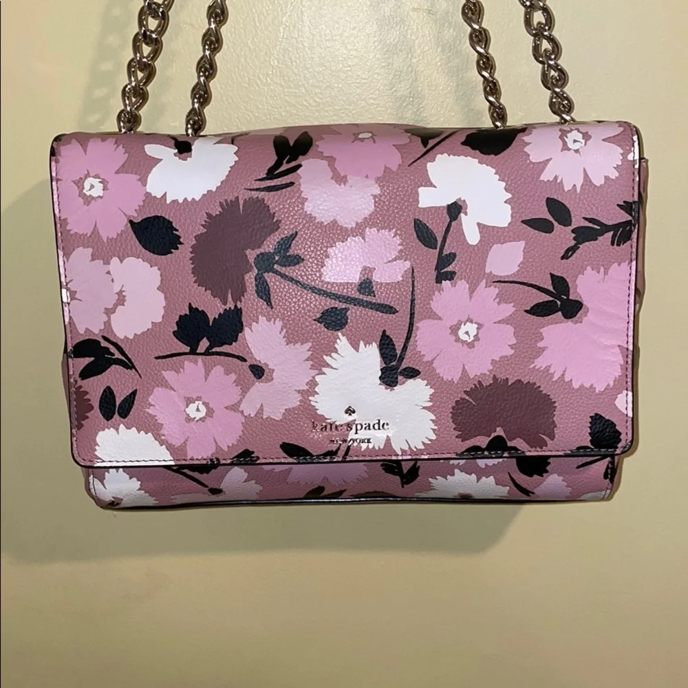 Kate Spade Pink Floral Chain Shoulder Bag – Leather Crossbody Purse, Chic Design